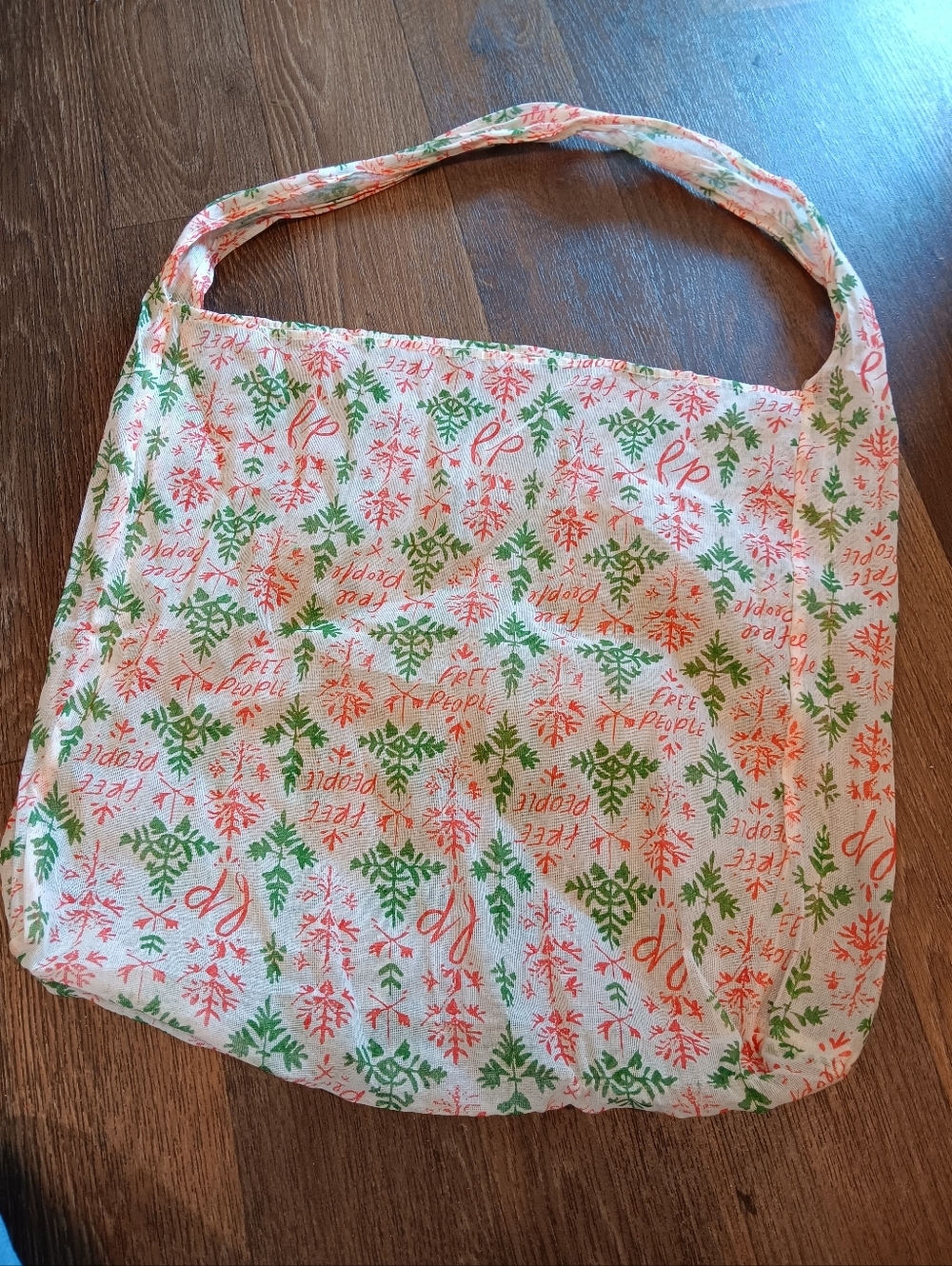 Free People Lightweight Floral Print Tote Bag in Green & Coral - Picture 2 of 4